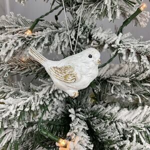 Christmas Ornament- Festive White And Gold Glistening Bird- Christmas Ornament